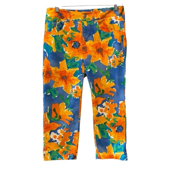 Jones New York Blue & Orange Floral Stretch Cropped Sport Pants, Womens Size 4 - Picture 8 of 8